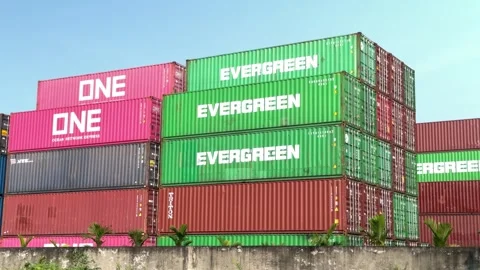 Stacked shipping containers at Dinh Vu port. Stock-Footage 343140374