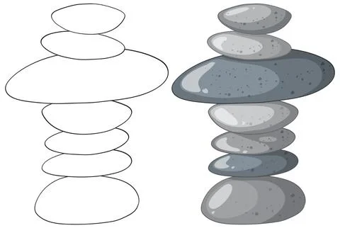 Stacked Smooth Stones Vector Illustration with Outline and Color Stock Illustration