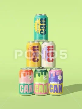 Stacked Soda Cans Pyramid Mockup PSD Template