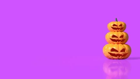 Stacked Spooky Jack O Lantern Pumpkins on Vibrant Pink Background 3d render. Stock Photos