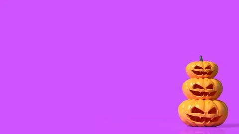 Stacked Spooky Jack O Lantern Pumpkins on Vibrant Pink Background 3d render. Stock Photos