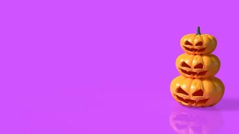 Stacked Spooky Jack O Lantern Pumpkins on Vibrant Pink Background 3d render. Stock Photos