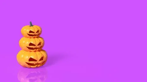 Stacked Spooky Jack O Lantern Pumpkins on Vibrant Pink Background 3d render. Stock Photos