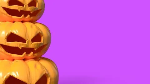 Stacked Spooky Jack O Lantern Pumpkins on Vibrant Pink Background 3d render. Stock Photos