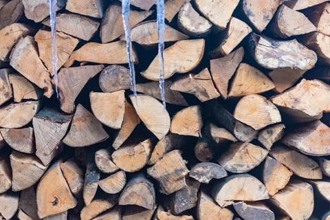 Stacked stack of firewood Stock Photos