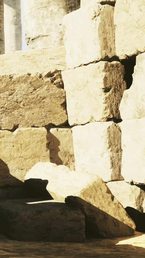 Stacked stone blocks in an ancient site during daylight hours Stock Footage 331394999