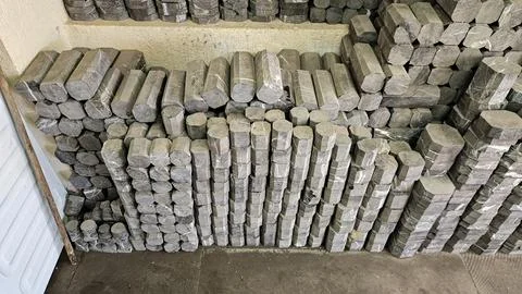 Stacked stone blocks in workshop Stock Photos