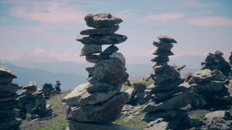Stacked Stones in mountain Stock Footage 54961152
