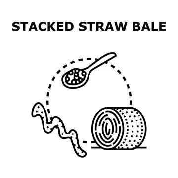 Stacked straw bale concept illustration with unrelated items 库存插图