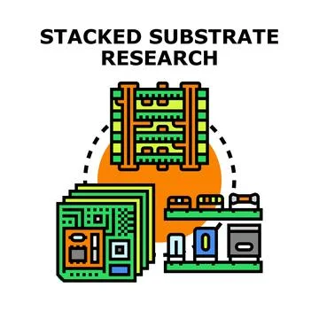 Stacked substrate research developing electronic components concept Stock Illustration