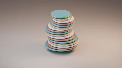 A stacked tower of colorful circular plastic disks against a soft neutral s.. Stock Illustration