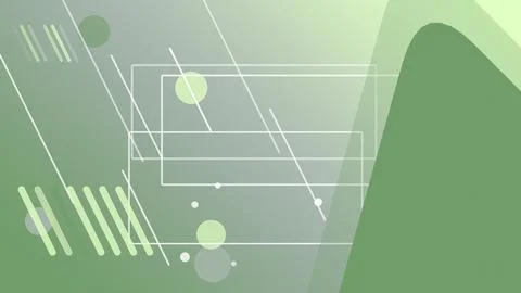 Stacked translucent rectangles and circles float over a fresh green abstrac.. Ilustração Stock