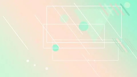 Stacked transparent rectangles and diagonal lines float on a red-to-teal ra.. Illustrazione stock