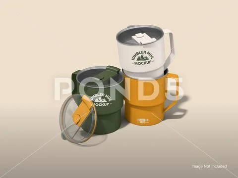 Stacked Tumbler Mug Mockup 3D Rendering Drinkware PSD Template
