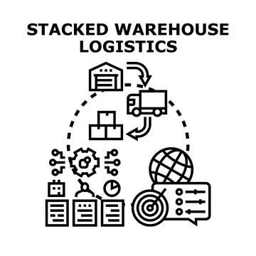 Stacked warehouse logistics system illustrating supply chain management イラスト素材