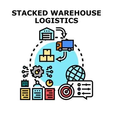 Stacked warehouse logistics system illustrating supply chain management イラスト素材