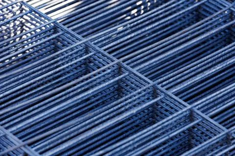 Stacked welded wire mesh for concrete reinforcement. Stock Photos
