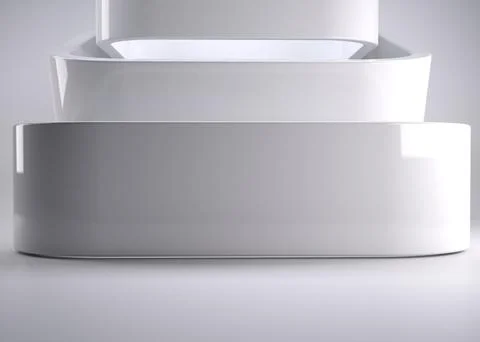 Stacked white geometric forms are appearing in 3D render studio scene with Stock Illustration