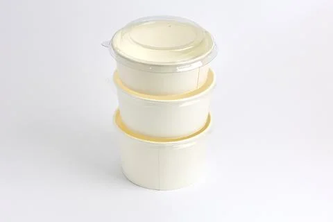 Stacked White Paper Food Containers with Lids Stock Photos