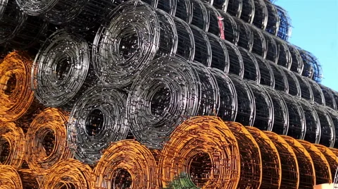 Stacked Wire Rolls Panning Stock Footage 42986416