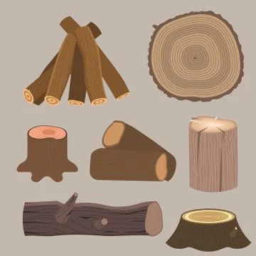 Stacked wood pine timber for construction building cut stump lumber tree bark Stock Illustration