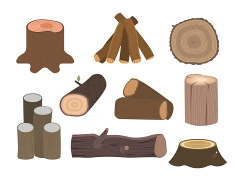 Stacked wood pine timber for construction building cut stump lumber tree bark Stock Illustration