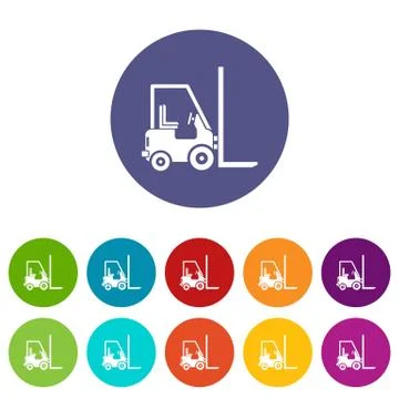 Stacker loader set icons Illustrazione stock