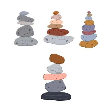 Stacking balanced stones creating cairns art イラスト素材