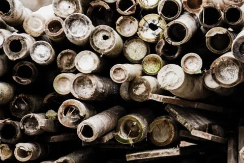 Stacking cane guada, bamboo, old wood Stock Photos