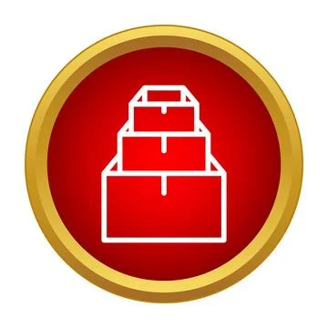 Stacking cardboard boxes icon on red button Stock Illustration