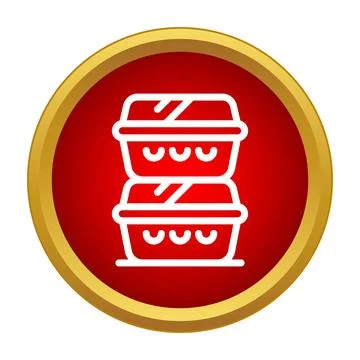 Stacking food delivery containers in round red button Stock Illustration