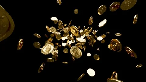 Stacking gold coin in treasure sack lot of at black background, Money stack for Stock-Footage 334027664