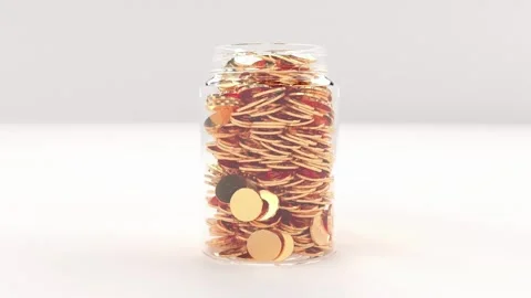 Stacking gold coins in jar with increase on the beautiful bokeh and gold bar Stock Footage 272769640