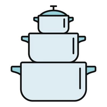 Stacking kitchen pots cookware set vector icon Stock Illustration