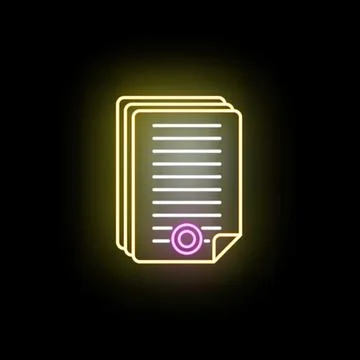 Stacking legal documents glowing neon icon concept Stock Illustration