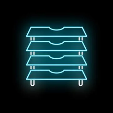 Stacking paper document trays neon icon organizing office work Stock Illustration