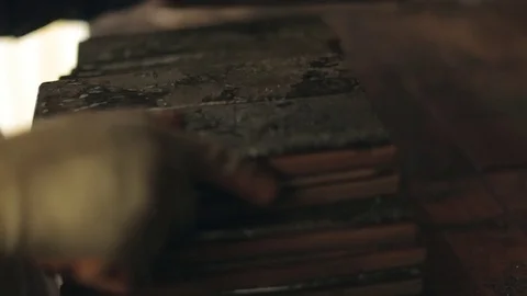 Stacking Reclaimed Wood Panels Stock Footage 70304151