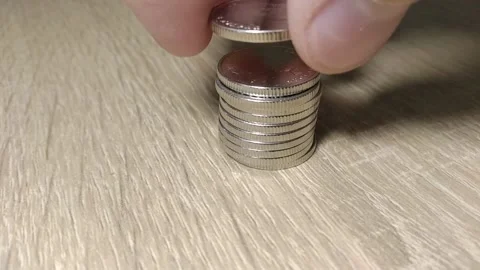 Stacking silver coins. close up view Stock Footage 233493625