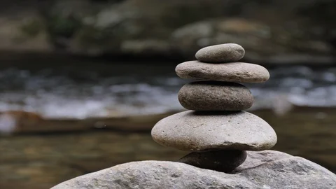 Stacking Stones while on Vacation in the Smoky Mountains near Gatlinburg Video stock 114953728
