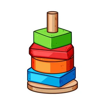 Stacking toy blocks creating a colorful pyramid tower Ilustración de archivo