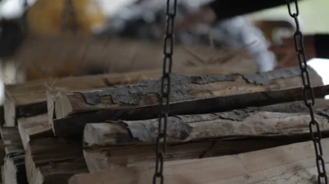Stacking Wood for Evaporator Stock Footage 5503797