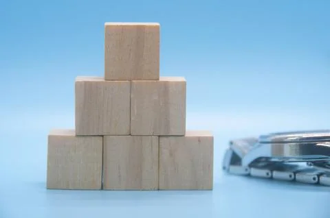 Stacking wooden cube with customizable space for text. Copy space. Stock-Fotos
