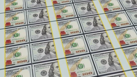 Stacks of 100 Dollar Bills in Rows Wealth and Finance 3D Concept Animation. 4K Stock Footage 334674216