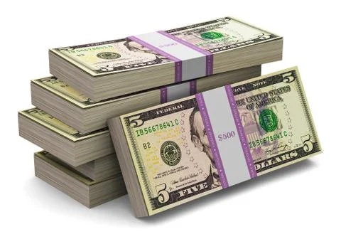 Stacks of 5 dollars banknotes Stock Illustration
