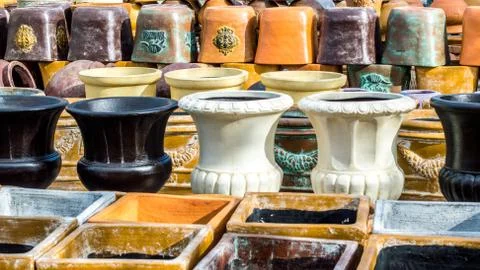 Stacks and rows of ceramic pottery Stock Photos