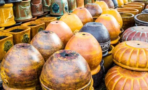 Stacks and rows of ceramic pottery Stock Photos
