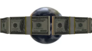 Stacks of bancknotes loop intro - white background Video stock 85730363