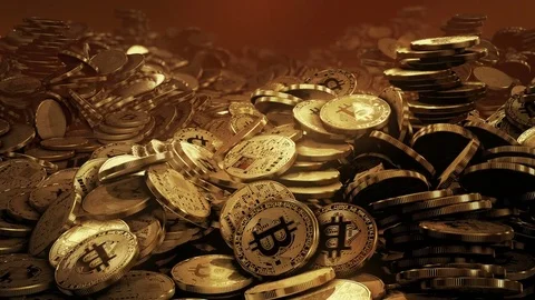 Stacks of Bit Coins BTC. Stock Footage 85035283