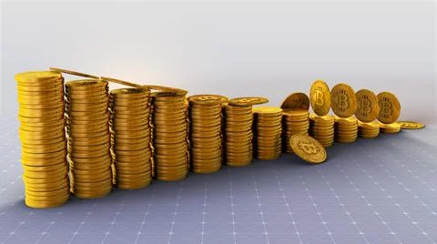 Stacks of Bitcoins on a Grid Have Fallen Stock Illustration