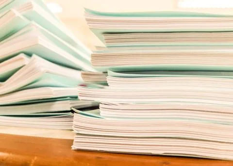 Stacks of Blue document on desk,office and business concept background Foto stock